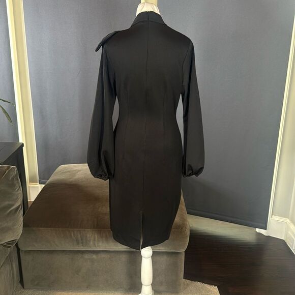 Women’s Black Long Sleeve Midi Pencil Dress with Bow Detail Size XL NEW - Picture 4 of 14